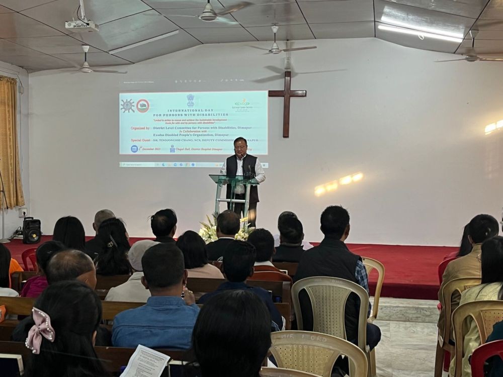 Dimapur Deputy Commissioner (DC), Dr Tinojongshi Chang speaking during International Day of Persons with Disabilities at Chapel Hall, District Hospital Dimapur on December 2. (Morung Photo).